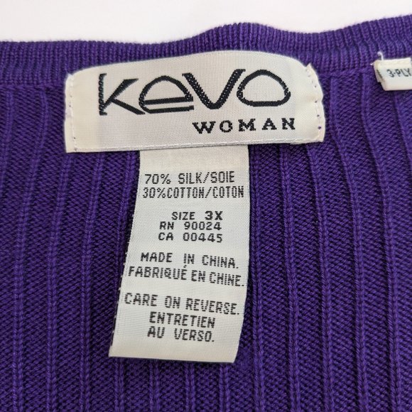 Vintage 70% Silk Ribbed Knit Cardigan in Purple by Kevo Woman - Picture 4 of 7